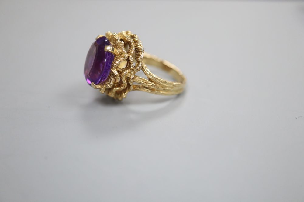 A 9ct gold faceted amethyst dress ring, finger size N/O